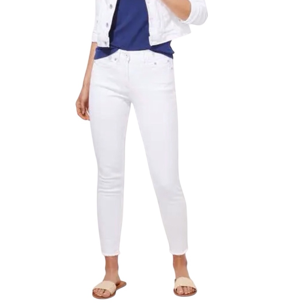 Vineyard Vines Jeans Skinny White Denim Frayed Hem High Rise Ankle Size 37 Waist